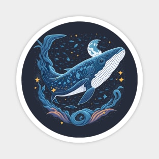 Blue Whale at Night Time Magnet